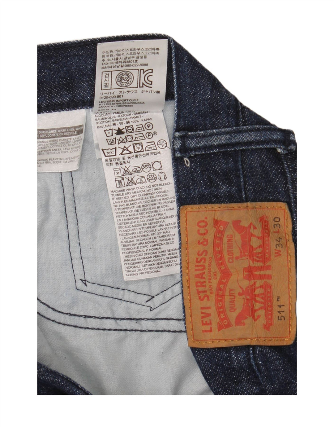 Jeans Levi's Uomo 511 Slim W34 L30 Cotone Blu Navy