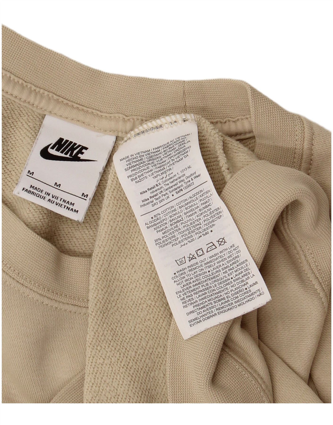 Felpa oversize con grafica Nike da donna, maglione UK 14, cotone beige medio