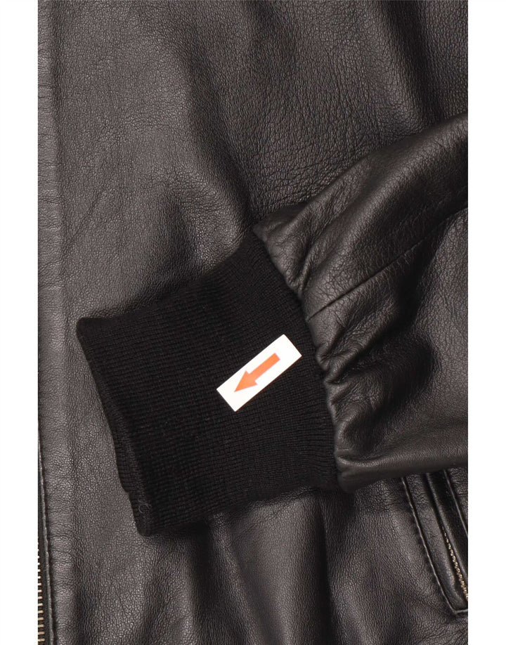 Giacca bomber in pelle vintage da donna IT 44 media nera