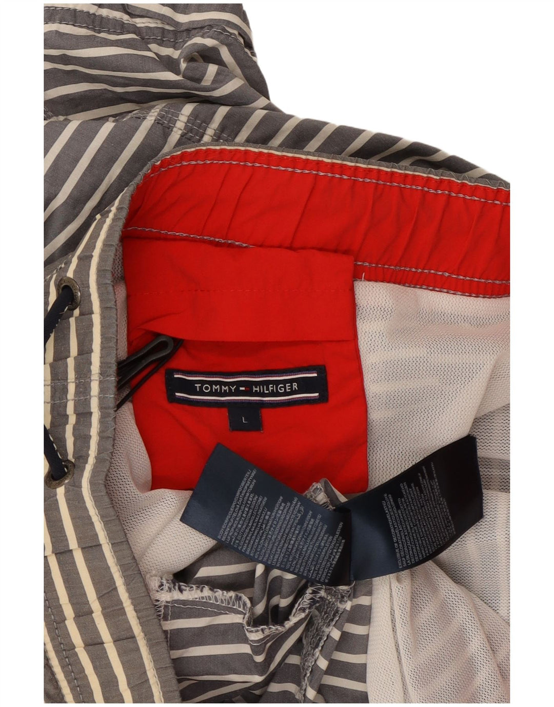 Pantaloncini da bagno da uomo Tommy Hilfiger grandi in cotone a righe grigie