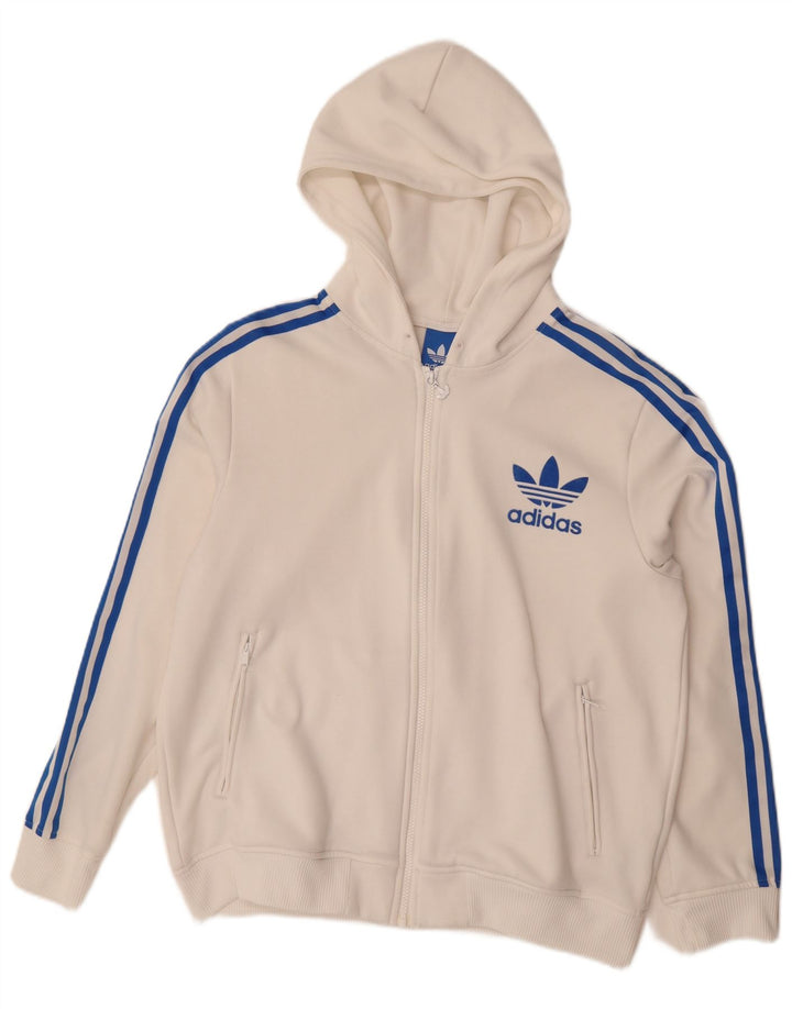 Felpa con cappuccio e zip Adidas da uomo grande in poliestere bianco