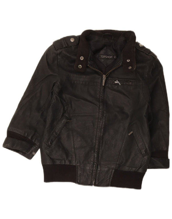 Topshop Giacca corta militare da donna con maniche a 3/4 UK 8 piccola nera