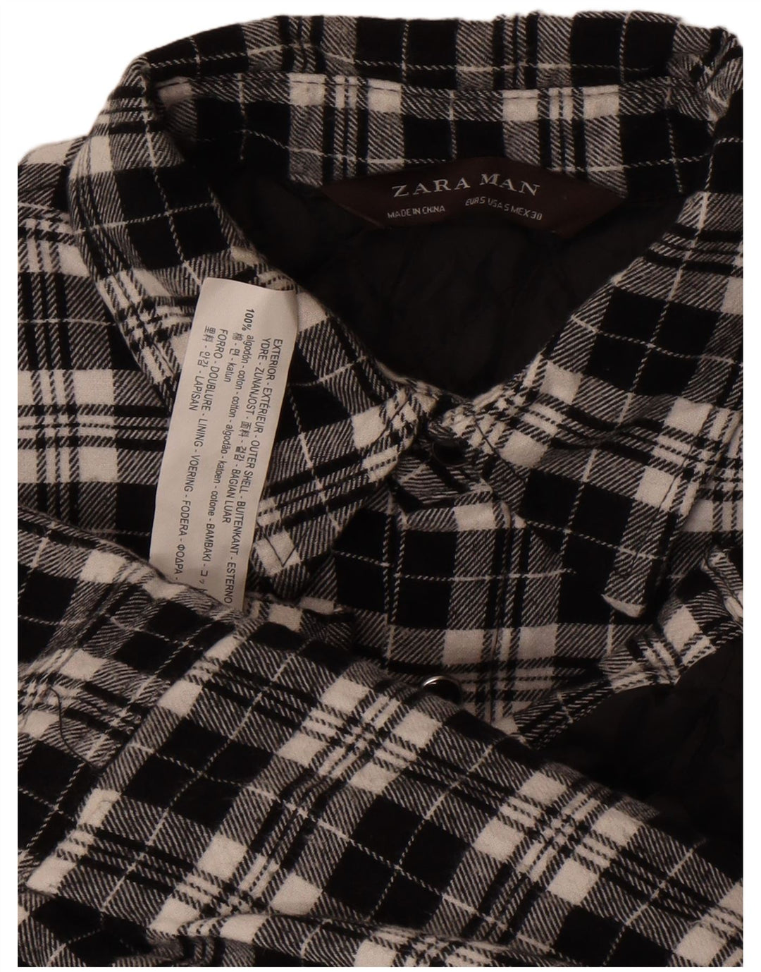 Zara Camicia da uomo in flanella da boscaiolo piccola in cotone a quadri neri