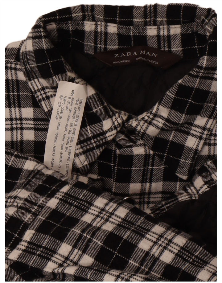 Zara Camicia da uomo in flanella da boscaiolo piccola in cotone a quadri neri