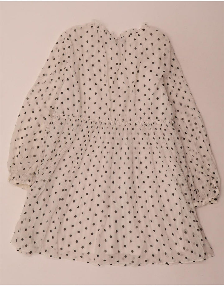 Abito a trapezio a maniche lunghe da donna ZARA UK 14 Poliestere maculato bianco medio