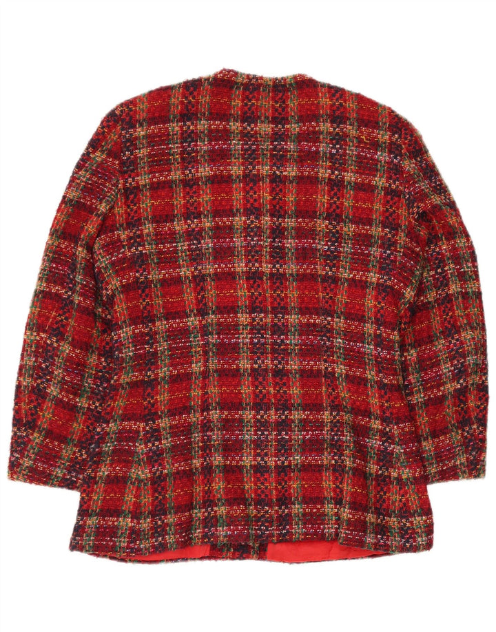Giacca blazer da donna a 6 bottoni VINTAGE UK 12 lana a quadri rossi medi