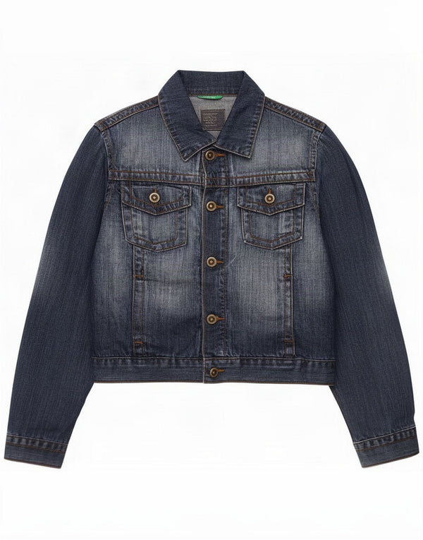 Benetton Giacca corta in denim da donna UK 10 Small Blu navy