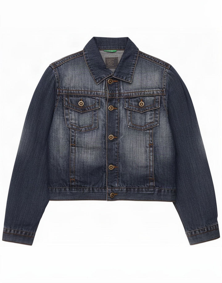 Benetton Giacca corta in denim da donna UK 10 Small Blu navy