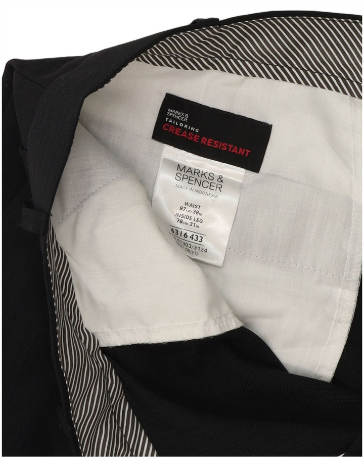 Pantaloni da abito dritti da uomo Marks & Spencer W38 L31 poliestere blu navy