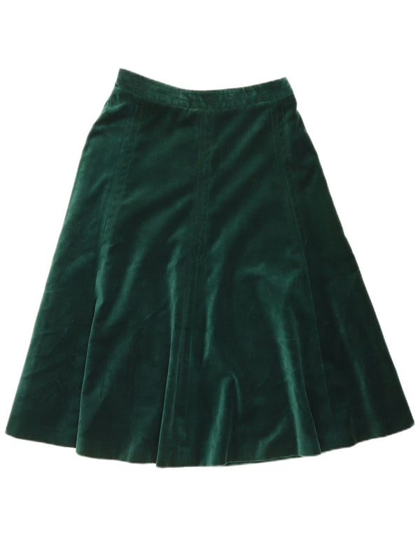 Gonna a trapezio in velluto a vita alta da donna vintage IT 42 media W26 verde