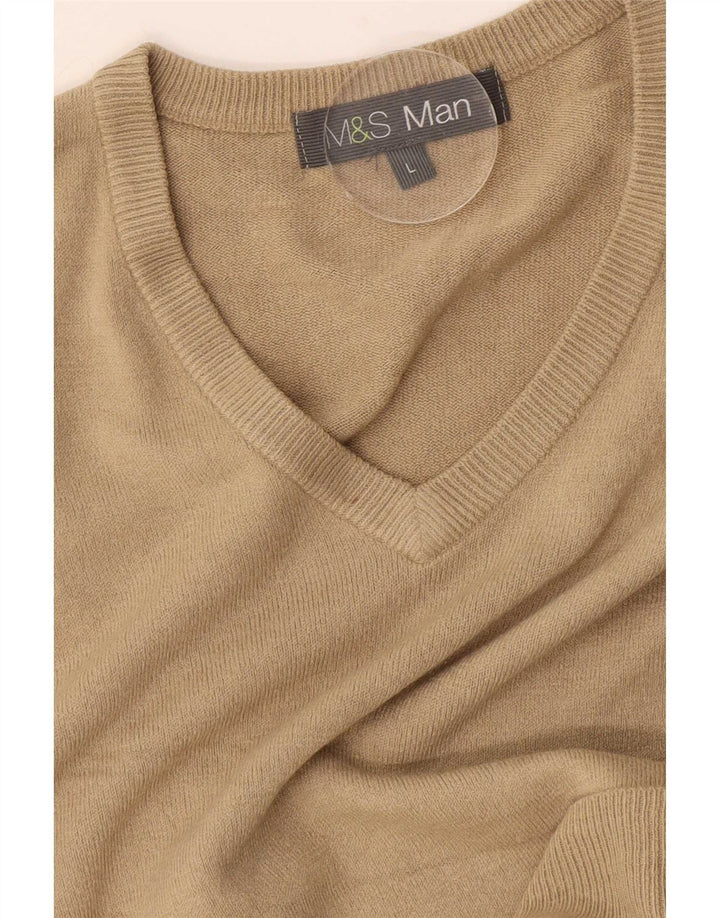 Maglione da uomo con scollo a V Marks & Spencer grande beige