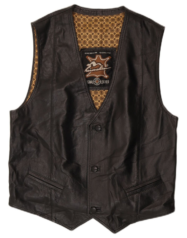 Gilet in pelle da uomo vintage in pelle nera media