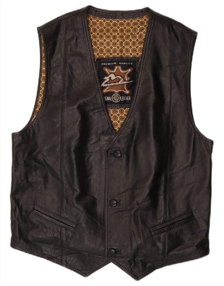 Gilet in pelle da uomo vintage in pelle nera media