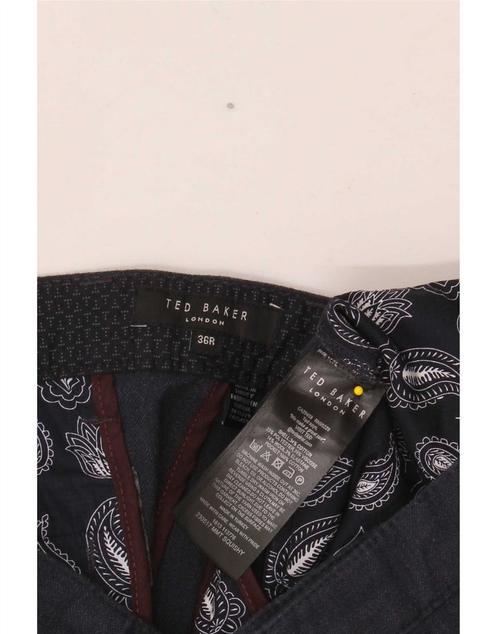 Pantaloni da abito slim da uomo Ted Baker W36 L30 in cotone blu navy