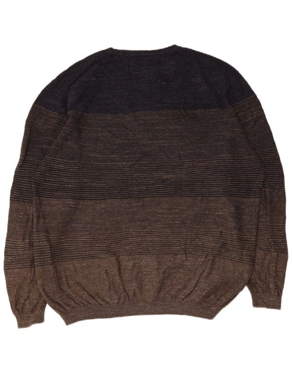 Maglione maglione girocollo da uomo Pierre Cardin 2XL cotone a righe marrone