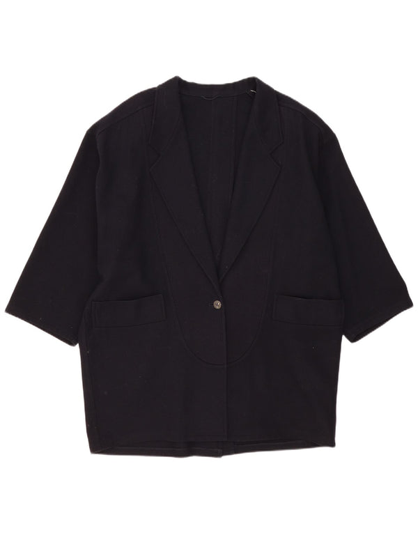Giacca blazer vintage da donna con linea lunga a 1 bottone UK 22 3XL Blu navy