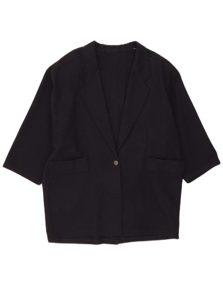 Giacca blazer vintage da donna con linea lunga a 1 bottone UK 22 3XL Blu navy