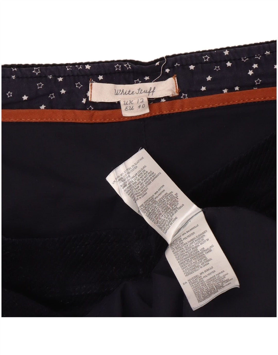 WHITE STUFF Gonna in velluto a coste da donna UK 12 Media W34 Cotone blu navy