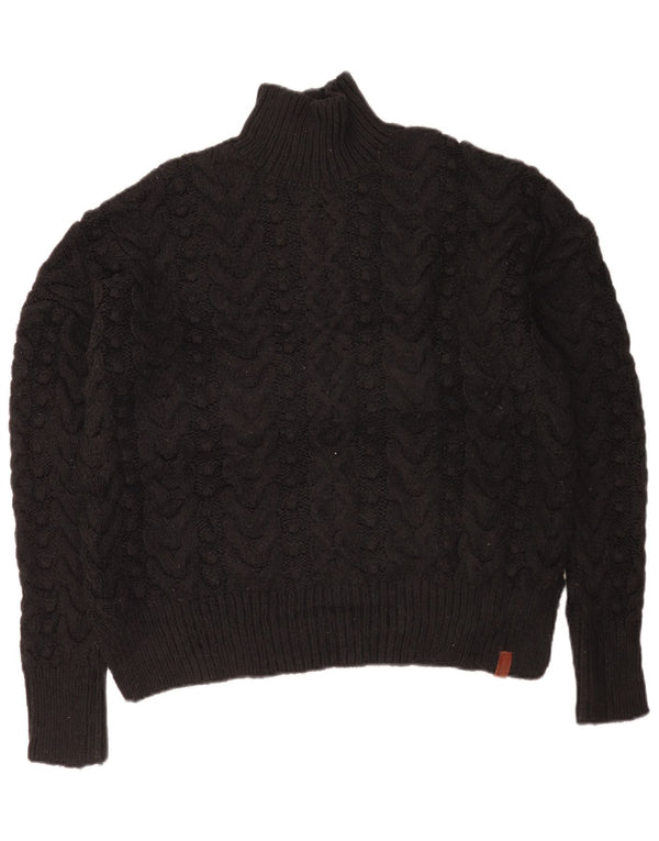 Superdry Womens Oversized Turtle Neck Jumper Sweater UK 10 Small Black