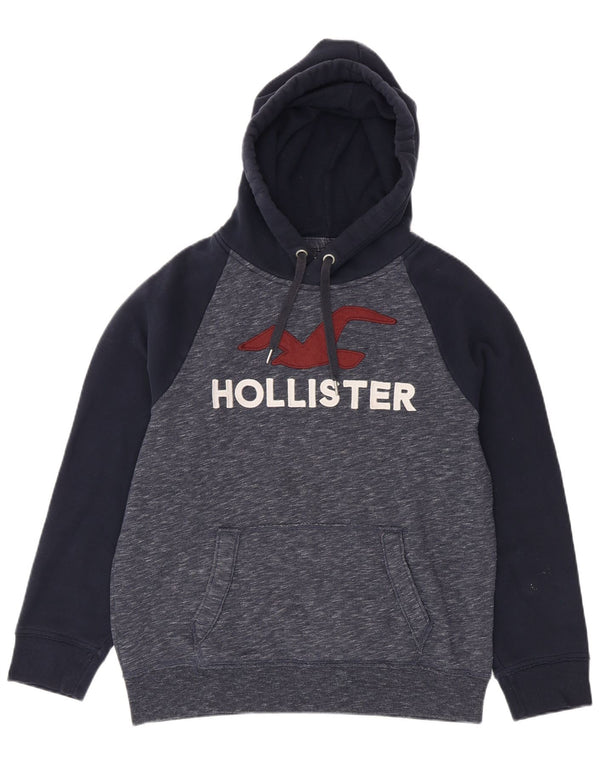 Maglione con cappuccio grafico da uomo Hollister Large in cotone chiazzato blu navy