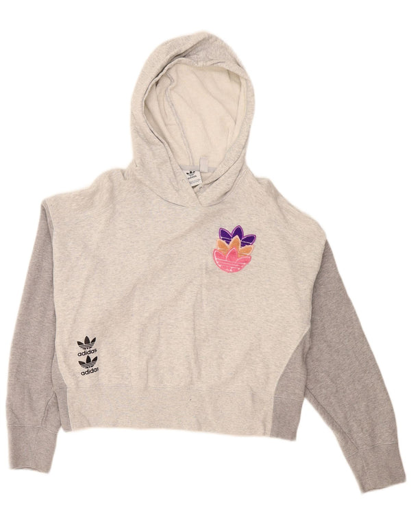 Felpa con cappuccio corta oversize da donna Adidas UK 10 Small Grey Colourblock