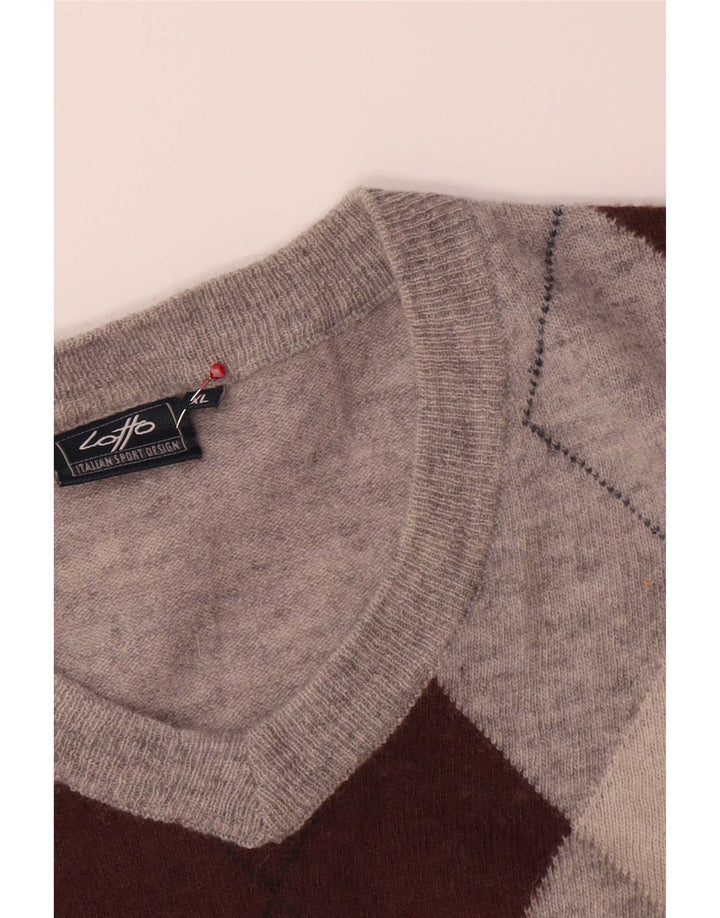 Maglione da uomo con scollo a V Lotto XL grigio a rombi/lana diamante