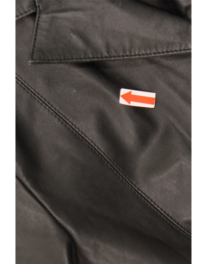 Sardar Cappotto in pelle da donna a 4 bottoni UK 12 Medio Nero