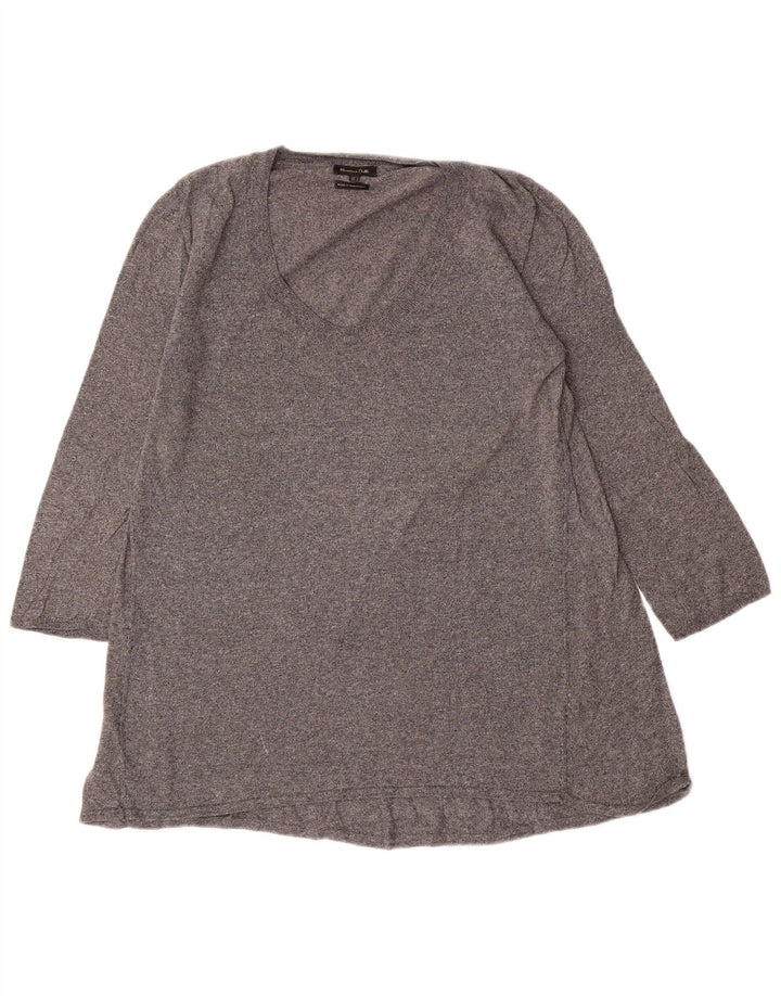 Top tunica manica 3/4 da donna Massimo Dutti UK 14 grande grigio screziato