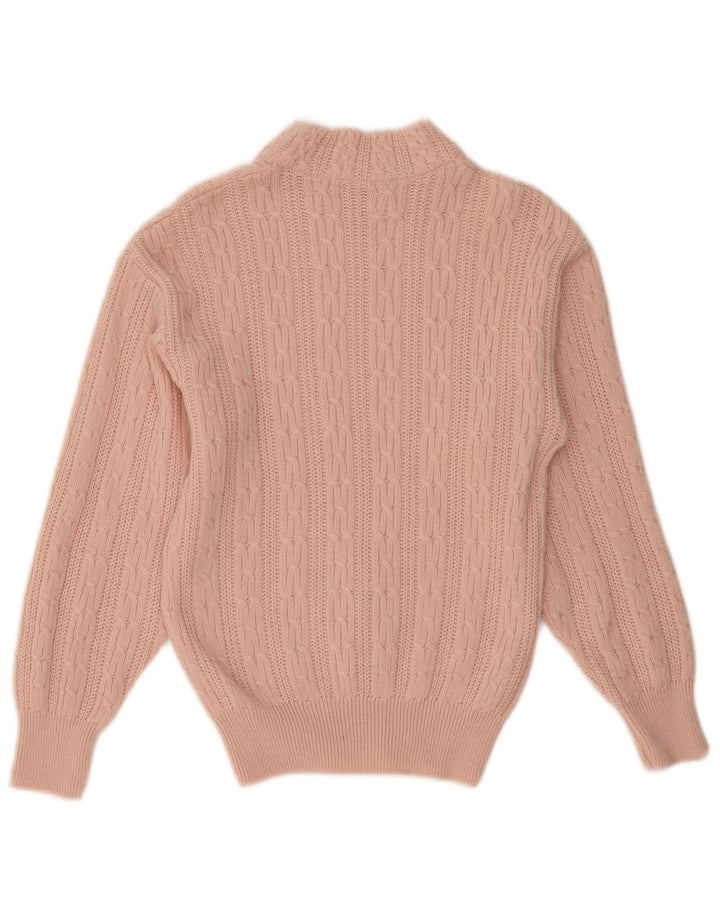 Maglione maglione collo alto da donna VINTAGE UK 12 Lana rosa medio