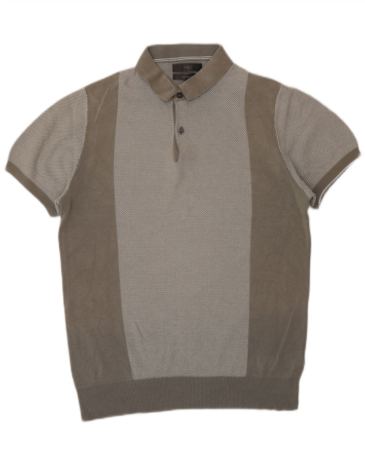 Maglione da uomo a maniche corte con collo a polo Marks & Spencer piccolo grigio