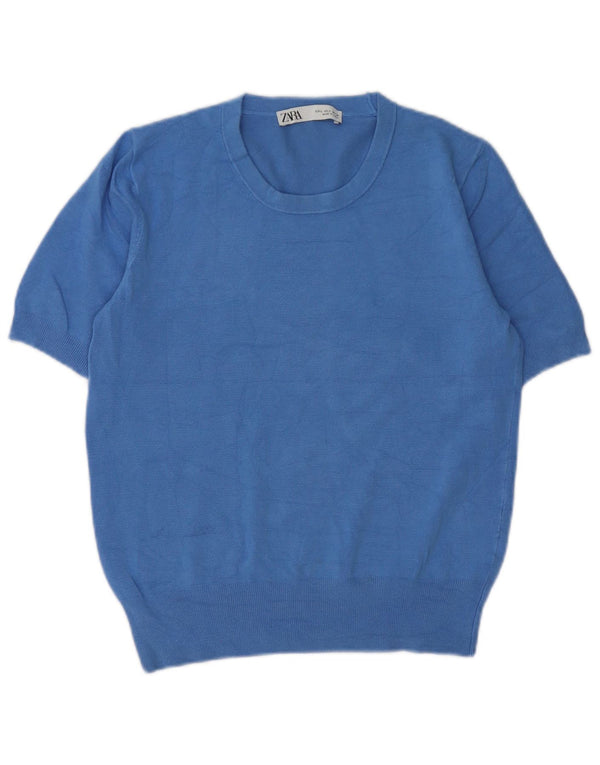 Maglione girocollo a maniche corte da donna Zara UK 16 grande blu