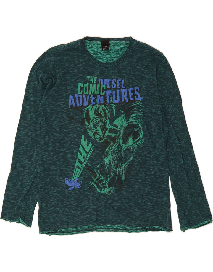 DIESEL Mens Graphic Top Long Sleeve Medium Green Flecked Cotton Vintage Diesel and Second-Hand Diesel from Messina Hembry 