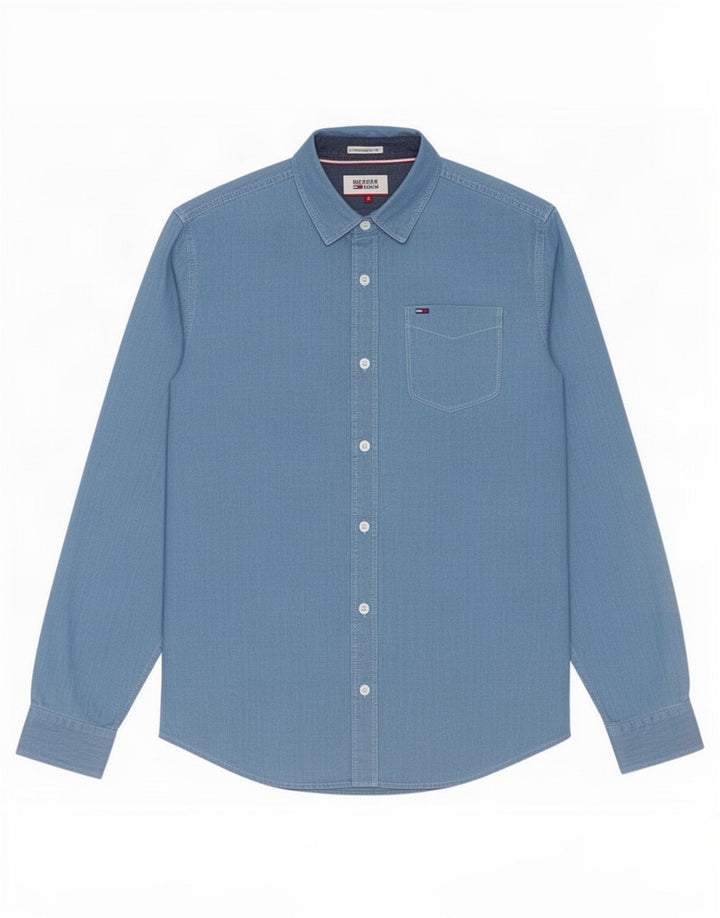 Camicia da uomo Tommy Hilfiger piccola in cotone blu