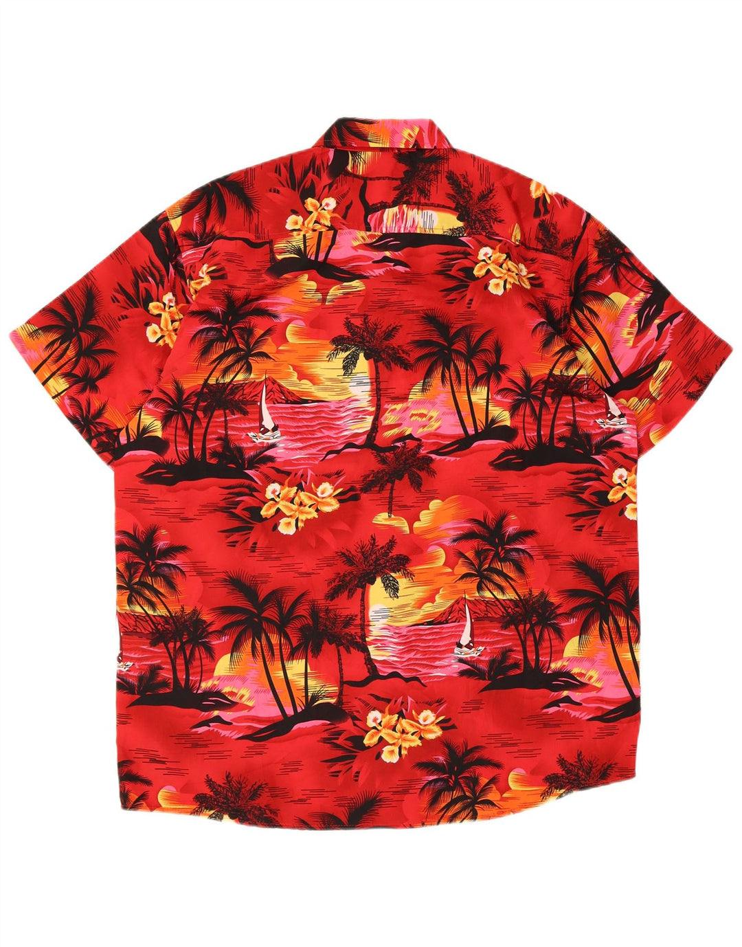 Lowes Camicia hawaiana a maniche corte da uomo in poliestere rosso medio