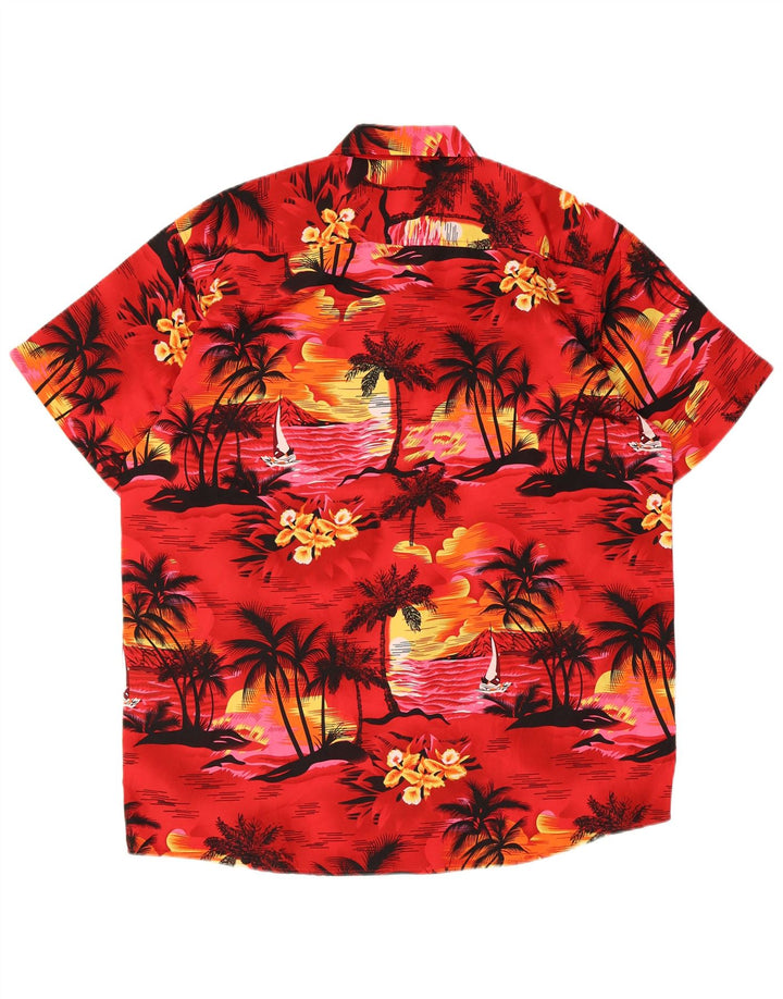 Lowes Camicia hawaiana a maniche corte da uomo in poliestere rosso medio