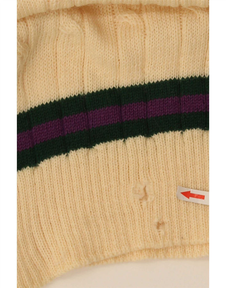 Maglione vintage da uomo con scollo a V piccolo color block beige