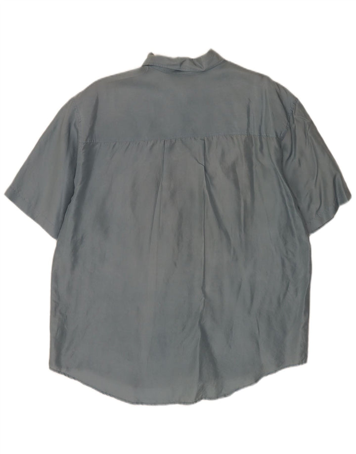 Camicia vintage da uomo a maniche corte grande in seta blu