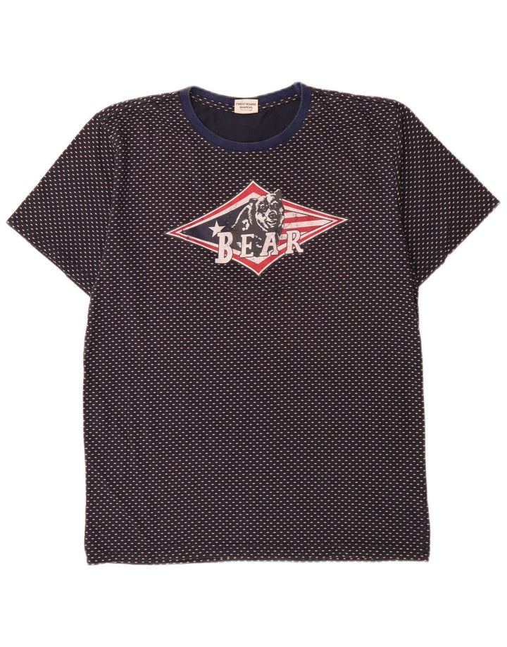 T-shirt grafica da uomo Bear Top grande in cotone maculato blu navy
