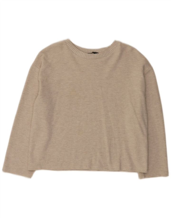 Maglione maglione con scollo a barca da donna Zara UK 16 grande poliestere beige