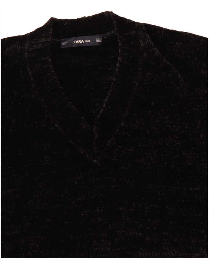 Maglione oversize con scollo a V in velluto da donna Zara UK 10 piccolo nero