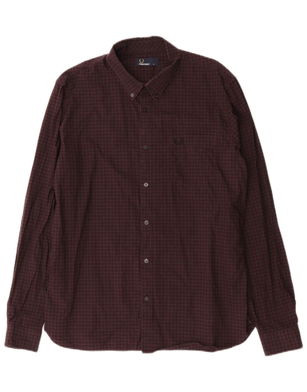 Camicia da uomo Fred Perry XL in cotone a quadri bordeaux