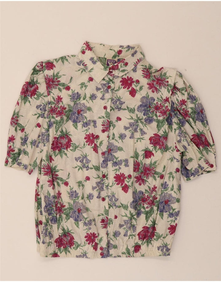 YESSICA Womens Shirt Blouse IT 44 Medium Beige Floral Viscose Vintage Yessica and Second-Hand Yessica from Messina Hembry 