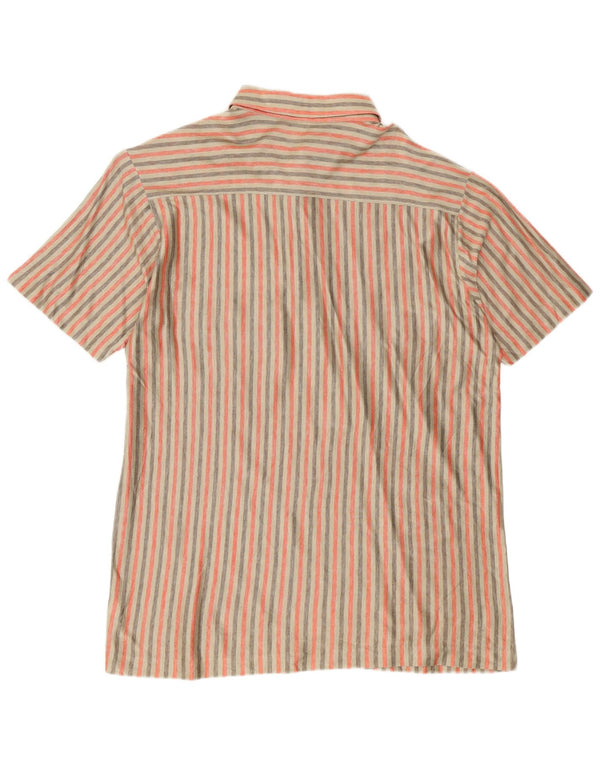 Camicia pullover a maniche corte vintage da uomo in cotone a righe beige grande