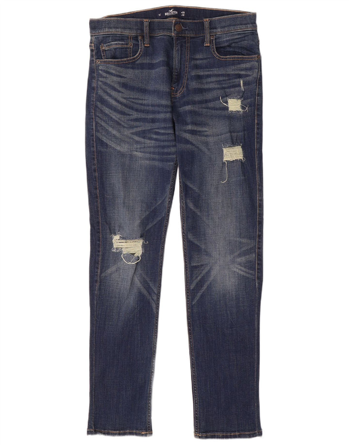 HOLLISTER Jeans slim invecchiati da uomo W33 L32 in cotone blu