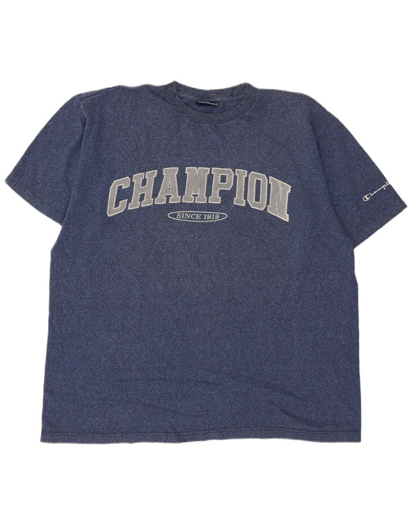 T-shirt grafica da uomo Champion Top XL in cotone screziato blu navy