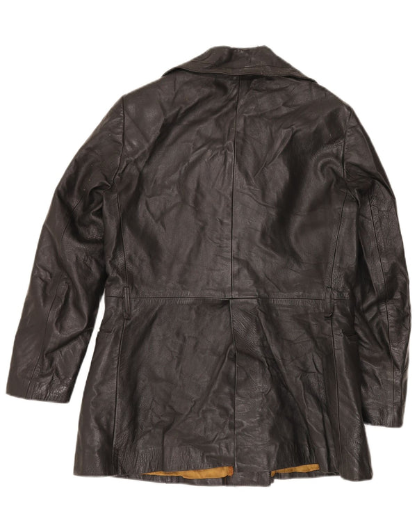 Giacca in pelle doppio petto da donna VINTAGE UK 12 media nera