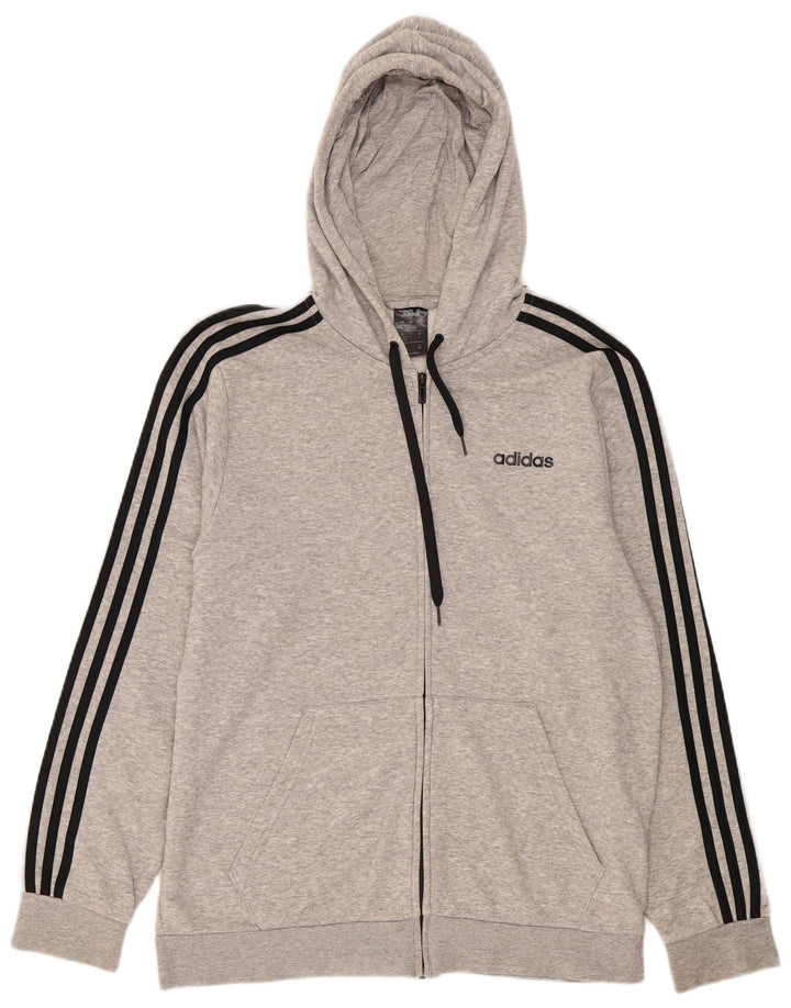 Maglione con cappuccio e zip Adidas da uomo grande in cotone grigio