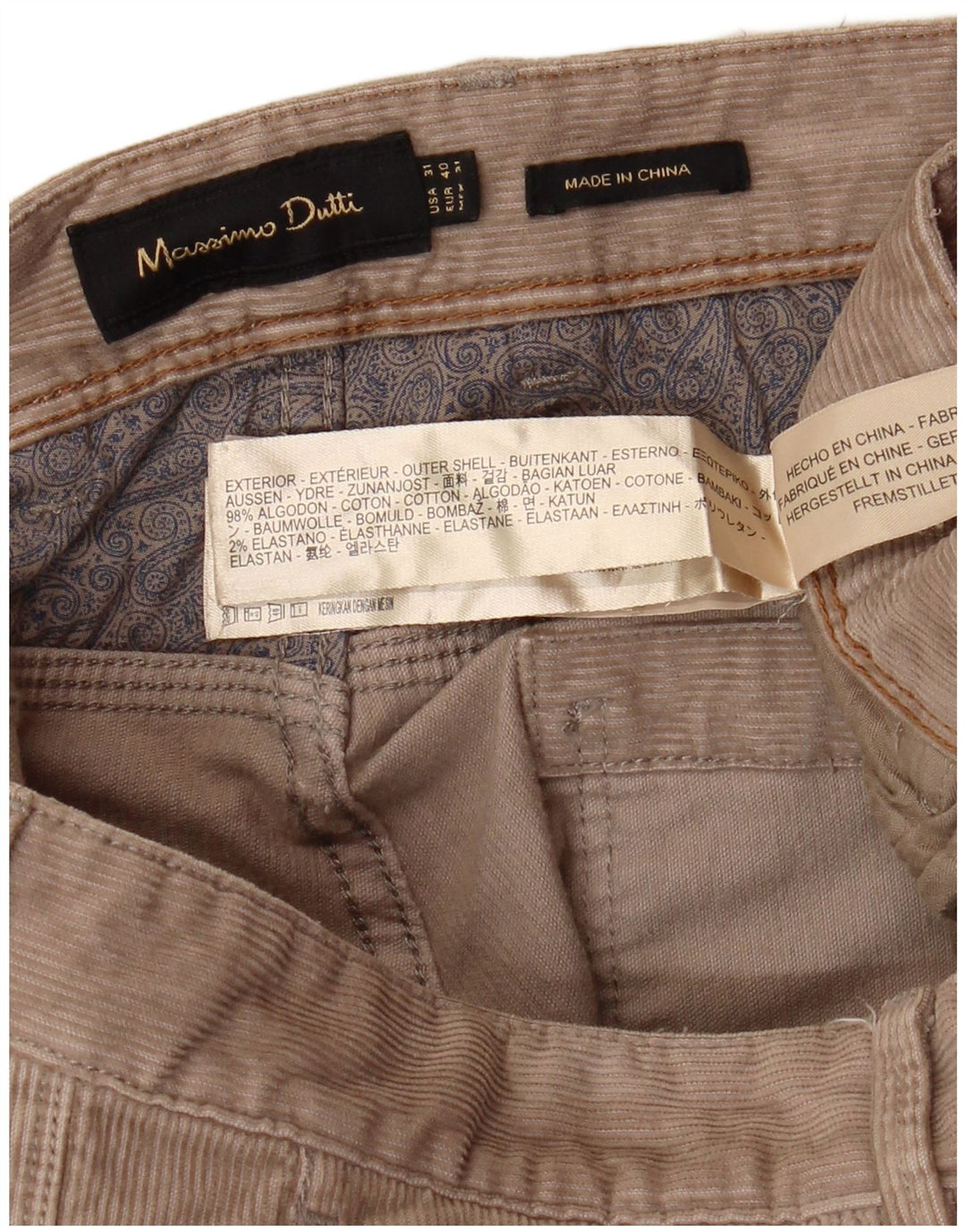 MASSIMO DUTTI Pantaloni dritti da uomo in velluto a coste EU 40 Medio W33 L31 Beige