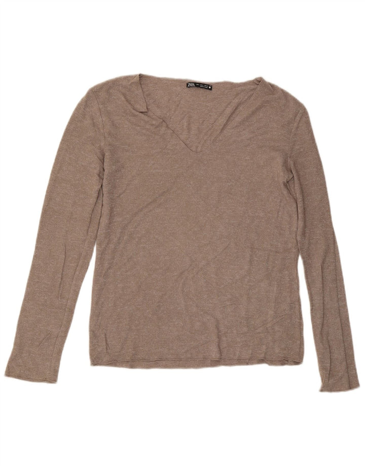 Maglione ZARA da donna con scollo a V UK 10 piccolo grigio