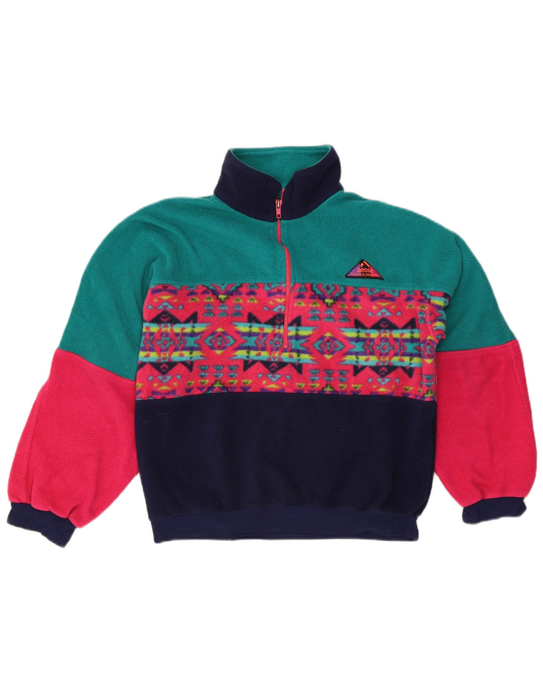 Maglione in pile da uomo Aesse Polartec con zip e collo medio multicolore geometrico